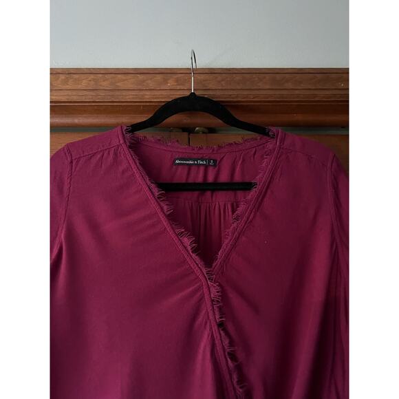 Abercrombie & Fitch Women's V Neck Tie Front Blouse Top Long Sleeve Fuchsia SZ S - Picture 8 of 10